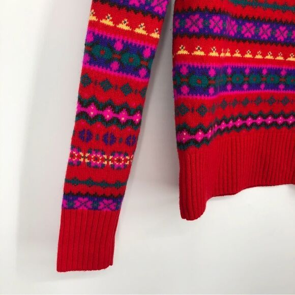 J. Crew Holly Fair Isle Wool Sweater Womens XS Red Crewneck - Picture 7 of 13